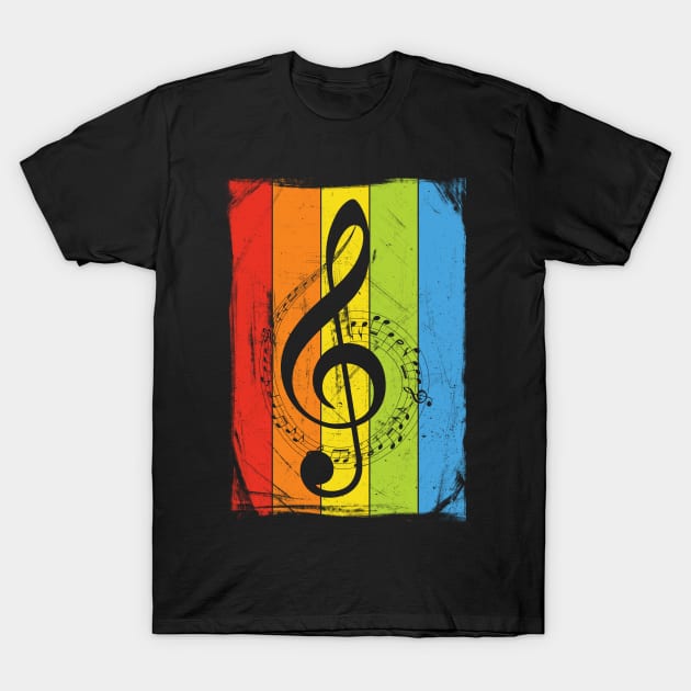 Rainbow Musical Treble Clef Distressed T-Shirt by fizzyllama